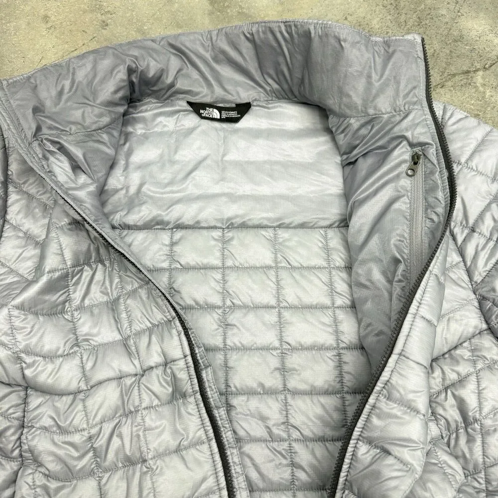 North Face ThermoBall Jacket Mens Medium Gray Full Zip Lightweight -Company Logo